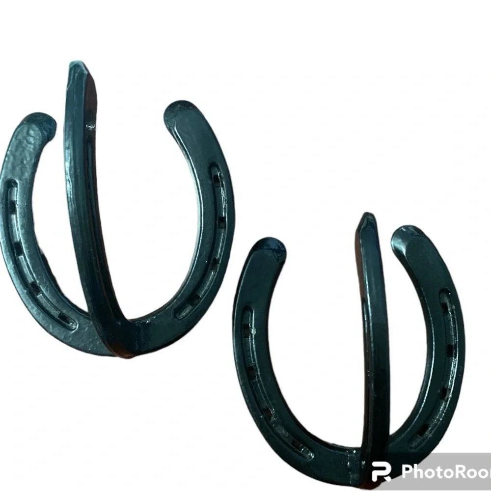 Set of 2 Nordic Forge Black Iron Horseshoe Wall Hooks Sturdy Well Crafted Decor